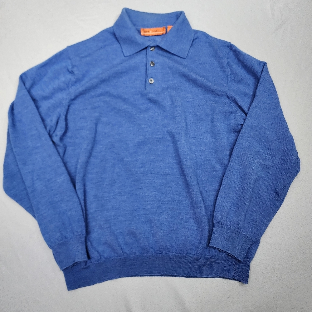 Sette Ponti 100% Merino Wool Polo Sweater Mens Sz M Blue Made In Italy Collar